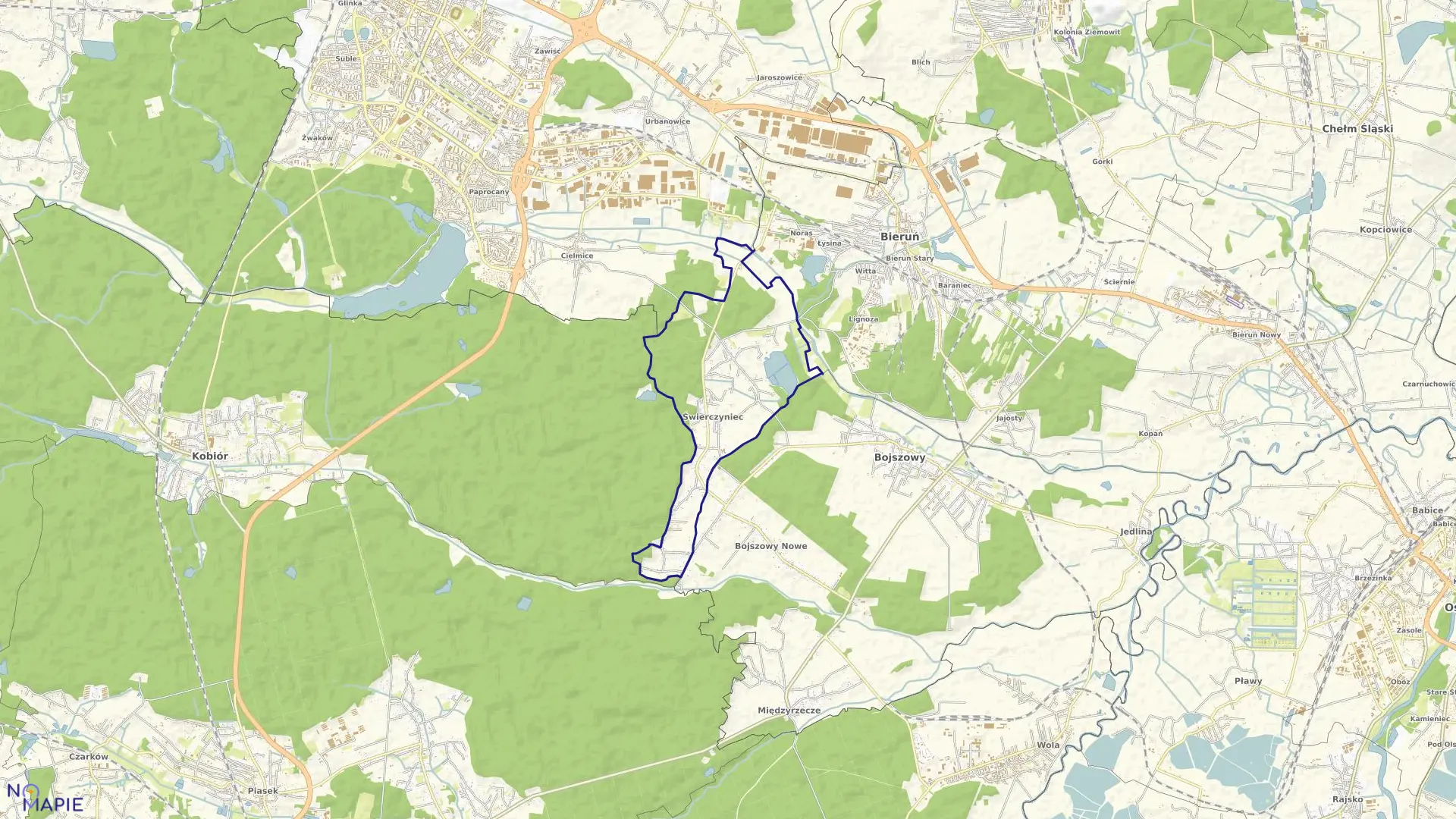 Mapa obrębu Świerczyniec w gminie Bojszowy